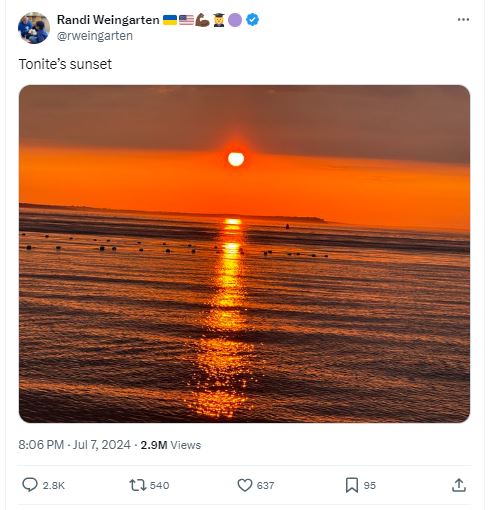 Randi Weingarten tonite sunset.JPG